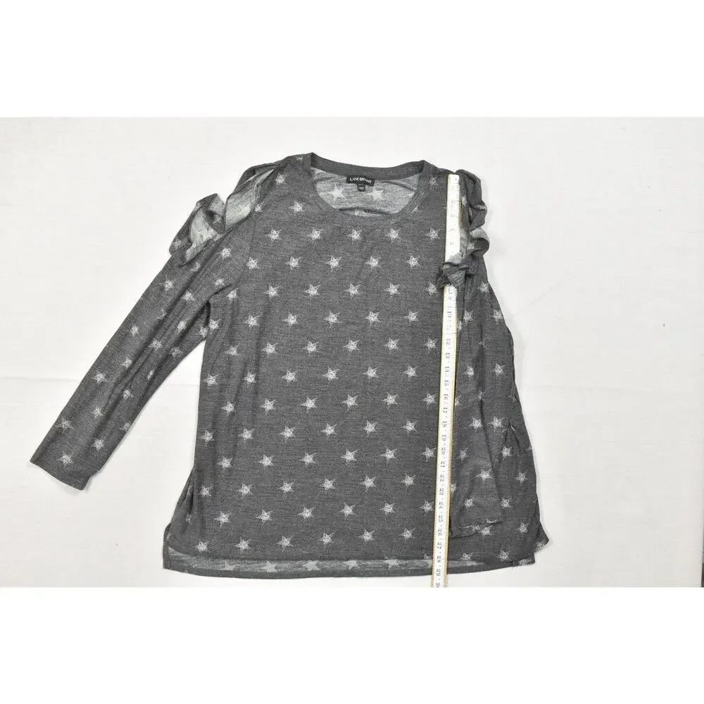Lane Bryant Womens 22/24 Gray Star Print Cold Shoulder Ruffle Sleeve Top